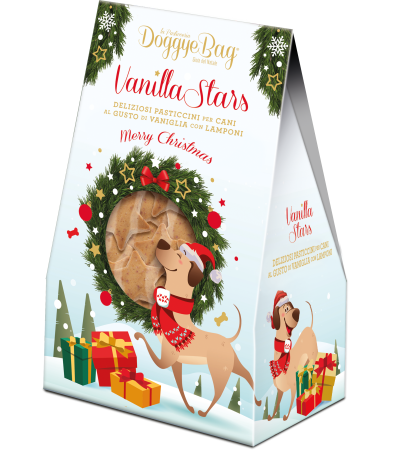 Recompense si Delicii pentru Caini - Doggyebag Vanilla Stars Biscuiti de Craciun cu Vanilie si Zmeura 180 Gr
