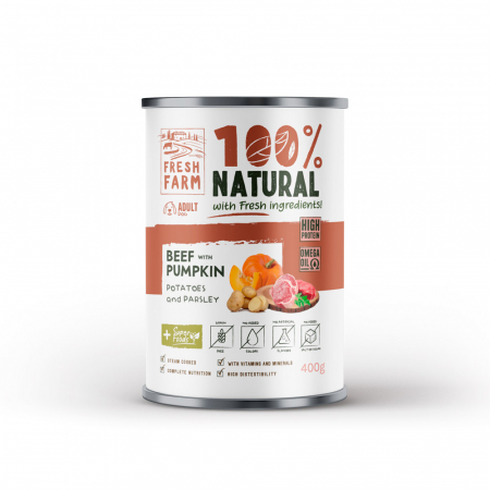 Fresh Farm - Fresh Farm Coarse Conserva Hrana Umeda Pate cu Vita, Dovleac si Cartofi 400 Gr