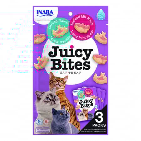 Recompense si Delicii pentru Pisici - Juicy Bites Recompense pentru Pisici cu Creveti si Mix Fructe de Mare