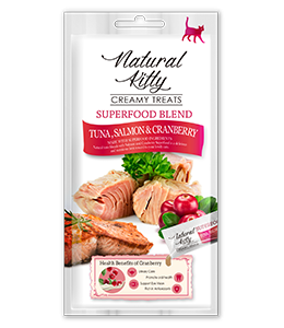 Recompense si Delicii pentru Pisici - Natural Kitty  Recompensa Cremoasa cu Ton Somon si Merisoare