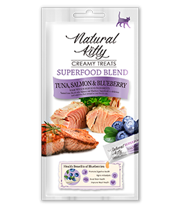 Recompense si Delicii pentru Pisici - Natural Kitty Recompensa cremoasa Somon si Afine