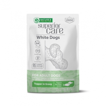 Nature's Protection Gustari Pentru Caini Blana Alba de Toate Rasele cu Ton si Biban 70g