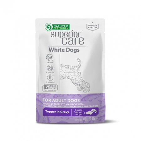 Nature's Protection Gustari Pentru Caini Blana Alba de Toate Rasele cu Ton si Somon 70g