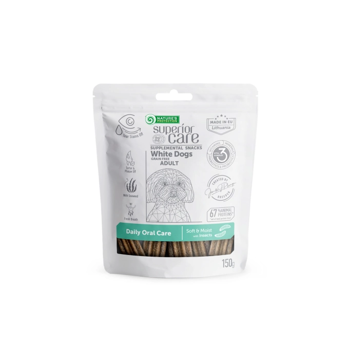 Igiena Orala si Dentara - Nature's Protection Gustari Pentru Sustinerea Igienei Orale cu Insecte pentru Adult Blana Alba 150 g