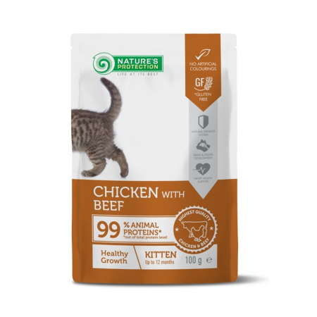 Nature's Protection - Nature's Protection Kitten Crestere Sanatoasa Plic cu Pui si Vita 100 Gr