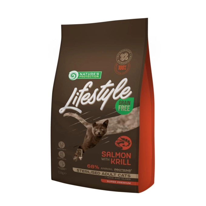 Hrana Uscata Pisici - Nature's Protection Lifestyle Grain Free Adult Cat Sterilised Salmon with Krill