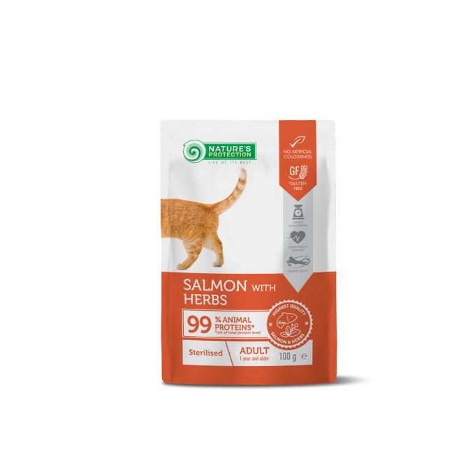 Import - Nature's Protection Pisica Adulta Sterilizata cu Somon si Ierburi 100 Gr