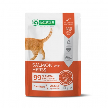 Nature's Protection - Nature's Protection Pisica Adulta Sterilizata cu Somon si Ierburi 100 Gr