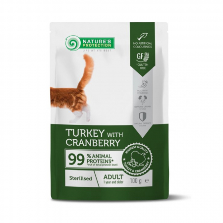 Nature's Protection Pisica Adulta Sterilizata Plic cu Carne de Curcan si Merisoare 100 Gr [0]