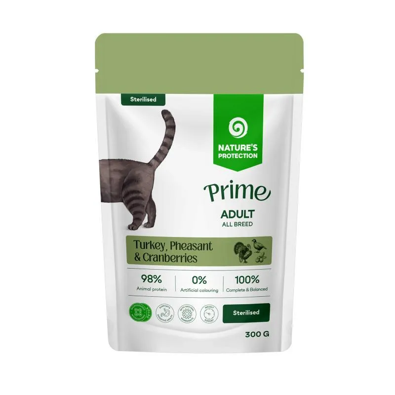 Nature's Protection - Nature's Protection Prime Sterilised Cat cu Curcan, Fazan si Merisoare 85 Gr