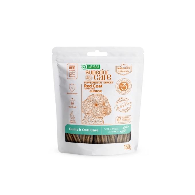 Recompense si Delicii pentru Caini - Nature's Protection Snack GF Gums&Oral Care Red Coat cu Insecte pentru Caini Juniori de Toate Taliile