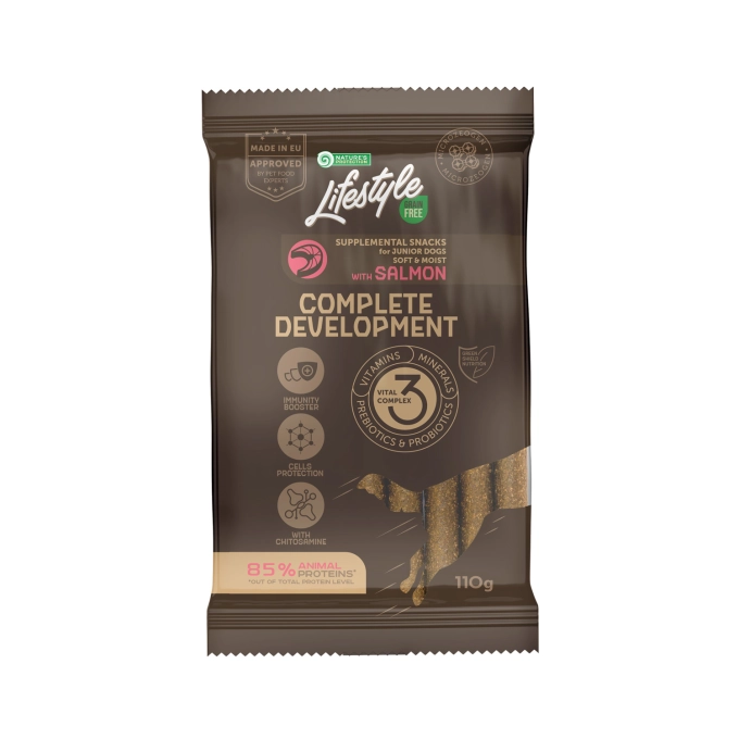 Recompense si Delicii pentru Caini - Natures Protection Lifestyle Snack GF Complete Development pentru Catei Juniori cu Somon
