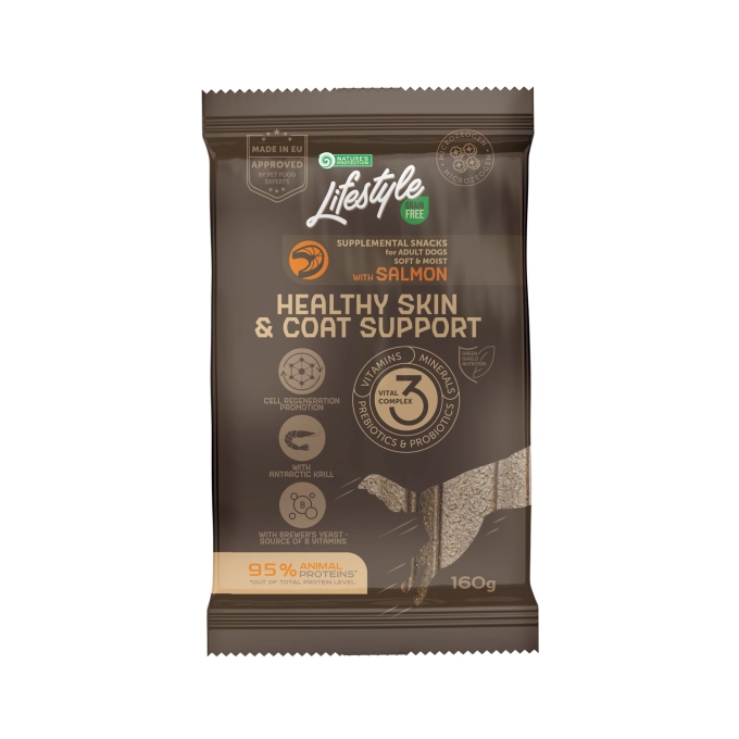 Recompense si Delicii pentru Caini - Natures Protection Lifestyle Snack GF Skin&Coat pentru Caini Adulti cu Somon