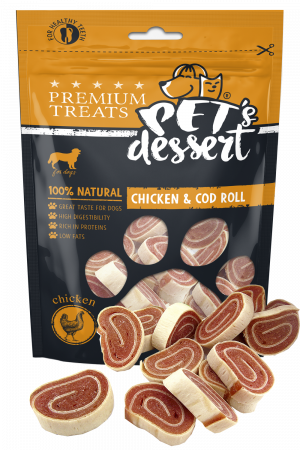 Recompense si Delicii pentru Caini - Pet's Desert Dog Chicken&Cod Roll 80g LSC-37