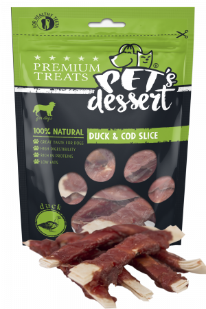 Recompense si Delicii pentru Caini - Pet's Desert Dog Duck&Cod Slice 80g LSD-12