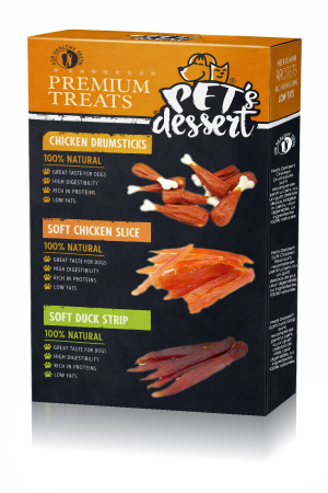Recompense si Delicii pentru Caini - Pet's Dessert Premium Treats Mix cu Pui si Rata pentru Caini 3x80 Gr
