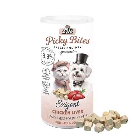Recompense si Delicii pentru Pisici - Pet’s Dessert Recompense Picky Bites Exigent cu Ficat de Pui