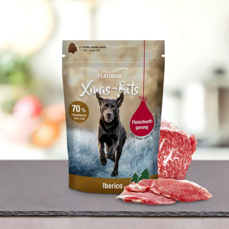Recompense si Delicii pentru Caini - Platinum X-Mas Bits Recompense cu Porc Iberic 150 Gr