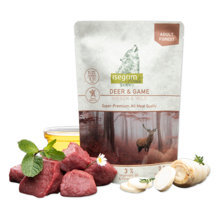 Isegrim - Pouch Isegrim Dog Adult cu Carne de Caprioara si Vanat 410 Gr