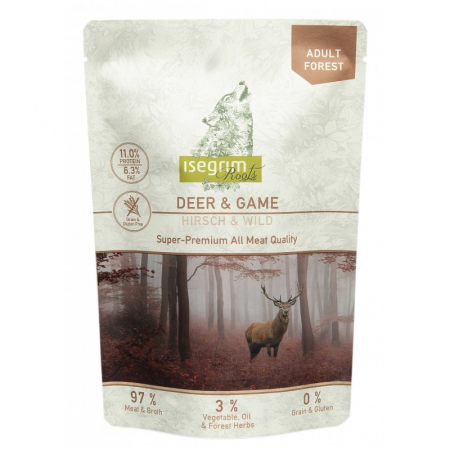 HRANĂ UMEDĂ - Pouch Isegrim Dog Adult - Deer & Game 410 Gr.