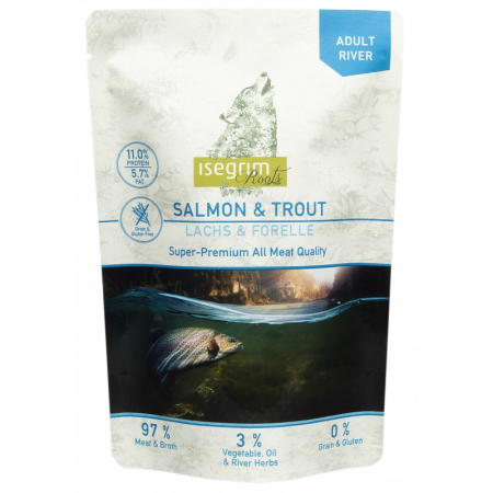 HRANĂ UMEDĂ - Pouch Isegrim Dog Adult River - Salmon & Trout 410 Gr.