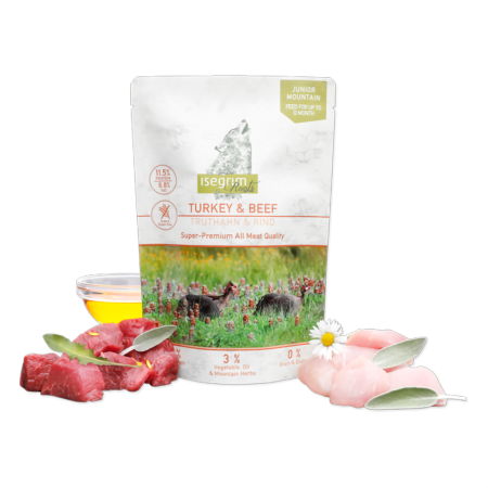 Isegrim - Pouch Isegrim Dog Junior cu Carne de Curcan si Vita 410 Gr