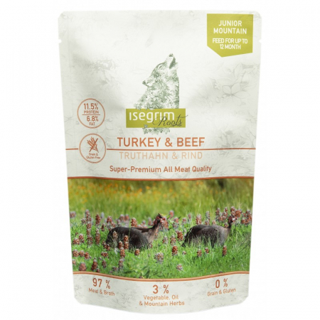HRANĂ UMEDĂ - Pouch Isegrim Dog Junior - Turkey & Beef 410 Gr.