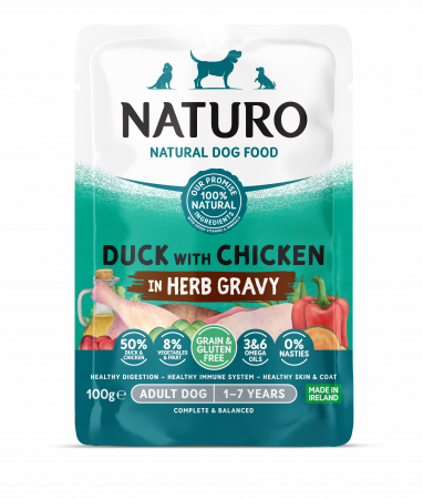Naturo - Pouch Naturo Dog Adult Grain&Gluten Free cu Rata si Pui 100 Gr