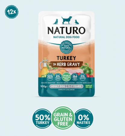 PENTRU CÂINI - Pouch Naturo Dog Adult Grain&Gluten Free Curcan in Sos 100 Gr