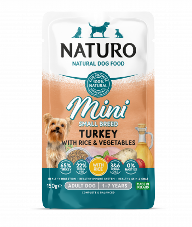 Naturo - Pouch Naturo Dog Adult Mini cu Carne de Curcan si Orez 150 Gr
