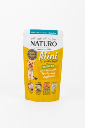 PENTRU CÂINI - Pouch Naturo Dog Adult Mini cu Carne de Pui 150 Gr