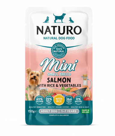Naturo - Pouch Naturo Dog Adult Mini cu Somon si Orez 150 Gr