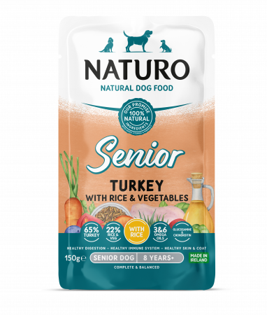 Naturo - Pouch Naturo Senior cu Carne de Curcan, Orez si Legume 150 Gr