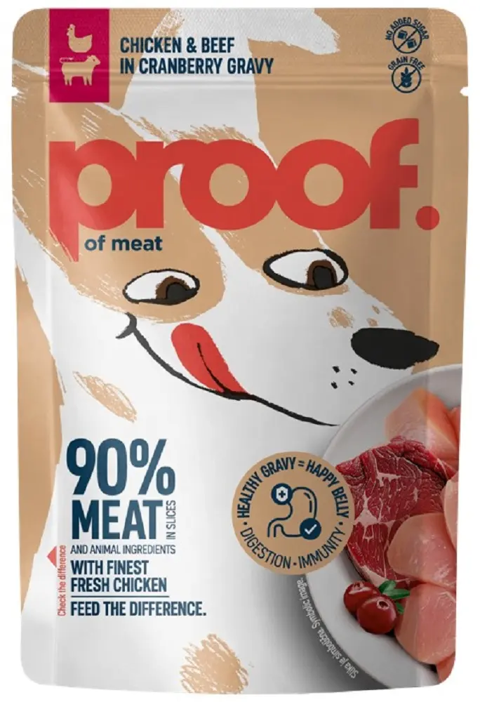 Proof - Proof Hrana Umeda pentru Caini cu Pui si Vita in Sos de Merisoare 100 Gr