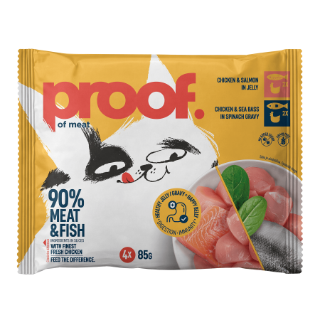 Proof - Proof Multipack Hrana Umeda pentru Pisici cu Pui/Somon in Jeleu si Pui/Biban in Sos 4x85 Gr
