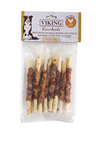 Recompense si Delicii pentru Caini - Recompense Viking Batoane Piele cu Pui 80 Gr