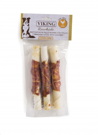 Recompense si Delicii pentru Caini - Recompense Viking Batoane Piele cu Pui 17 cm 3 buc