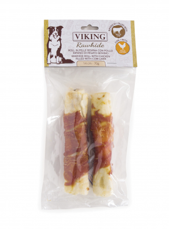 Recompense si Delicii pentru Caini - Recompense Viking Roll din Piele cu Maduva 14cm 2 buc