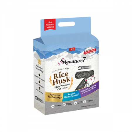 Nisip, Silicat si Asternuturi pentru Pisici - Signature7 Asternut Igienic Activ Carbon Rice Husk 7 L