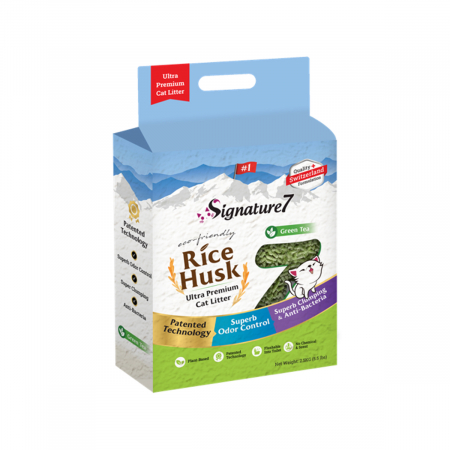 Nisip, Silicat si Asternuturi pentru Pisici - Signature7 Asternut Igienic Green Tea Rice Husk 7 L