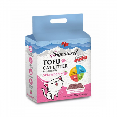 Nisip, Silicat si Asternuturi pentru Pisici - Signature7 Asternut Igienic Tofu pentru Pisici cu Aroma de Capsuni 7 L