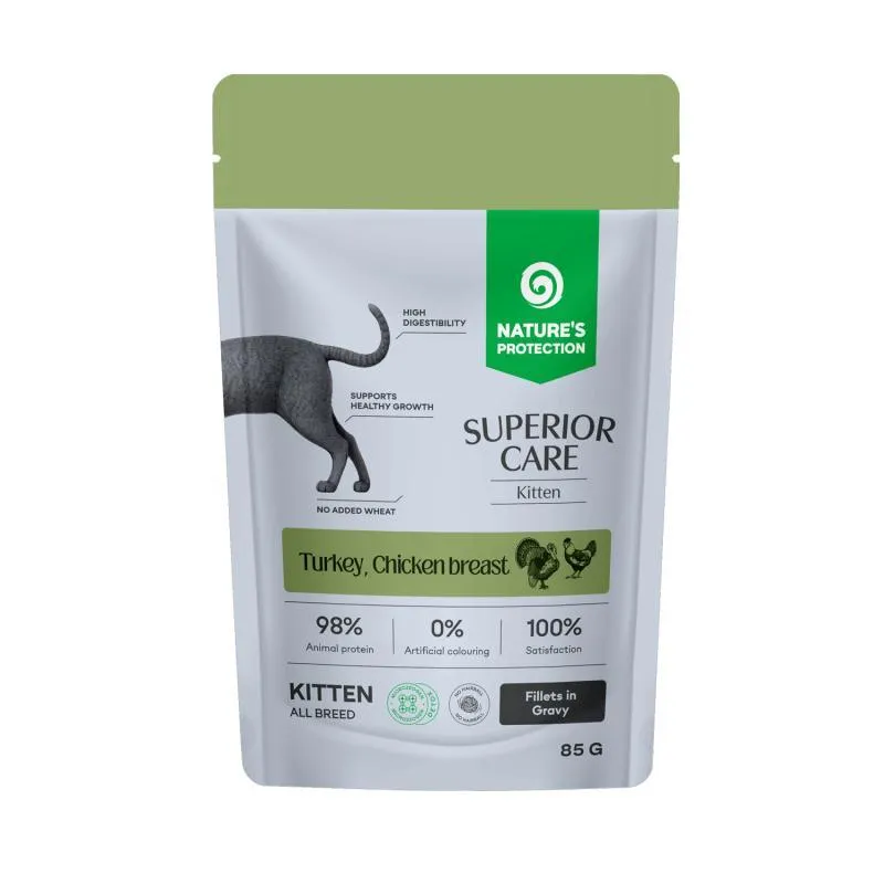 Nature's Protection - Superior Care GF Kitten Pouch cu Piept de Pui si Curcan 85 Gr