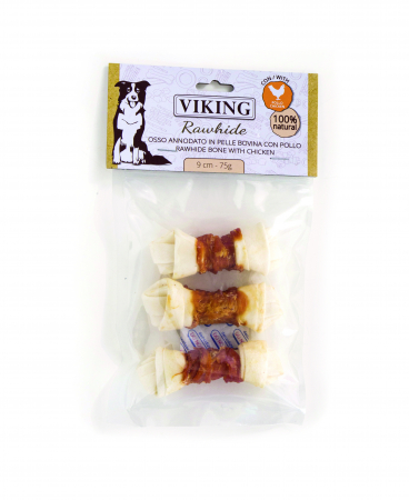Recompense si Delicii pentru Caini - Viking Recompense Os Piele Presata cu Pui 9 Cm