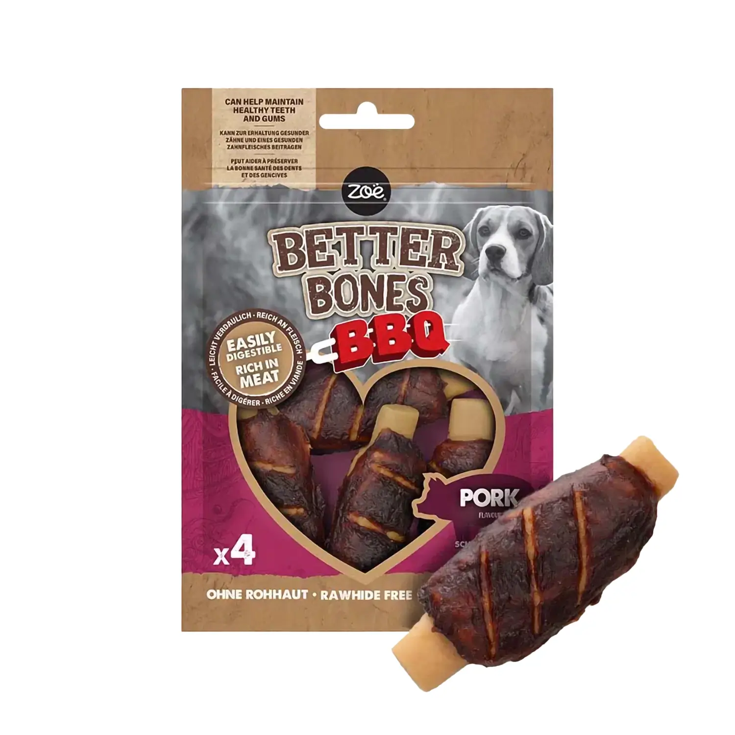 Recompense si Delicii pentru Caini - Zoe Better Bones Barbeque Steak Porc 160 Gr