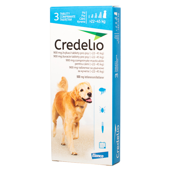 Credelio Antiparazitar Extern pentru Caini 3 Comprimate Masticabile (22-45 Kg) 900 Mg