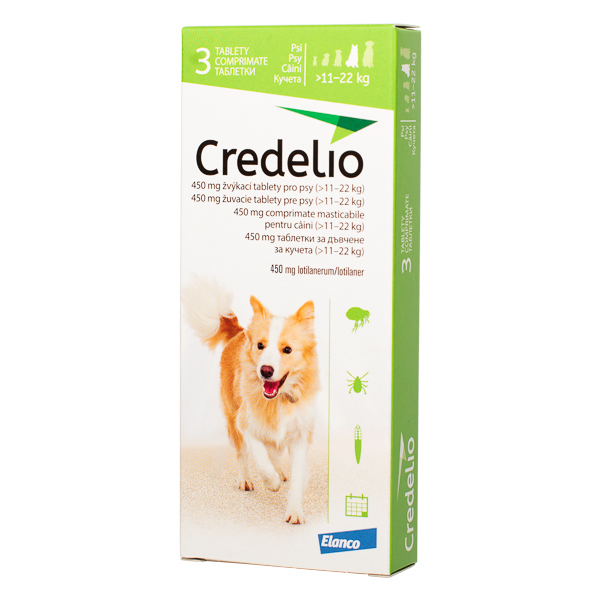 Credelio Antiparazitar Extern pentru Caini 1 Comprimat Masticabil (11-22 Kg) 450 Mg