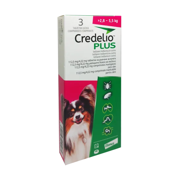 Credelio Plus pentru Caini 1 Comprimat Masticabil (2.8-5.5 Kg) 112.5 Mg