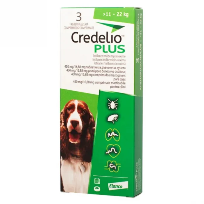 Credelio Plus pentru Caini 3 Comprimate Masticabile (11-22 Kg) 450 Mg
