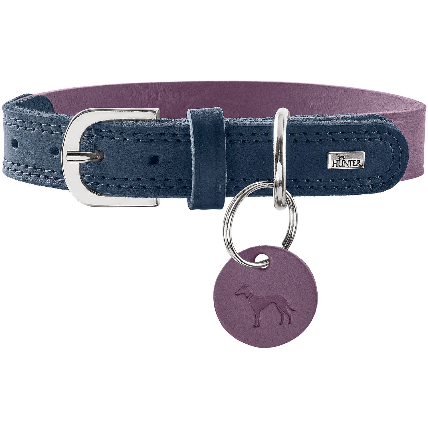 Hunter Zgarda Lemvig din Piele Naturala pentru Caini S 40 Cm S 40 Cm, Purple/Dark Blue