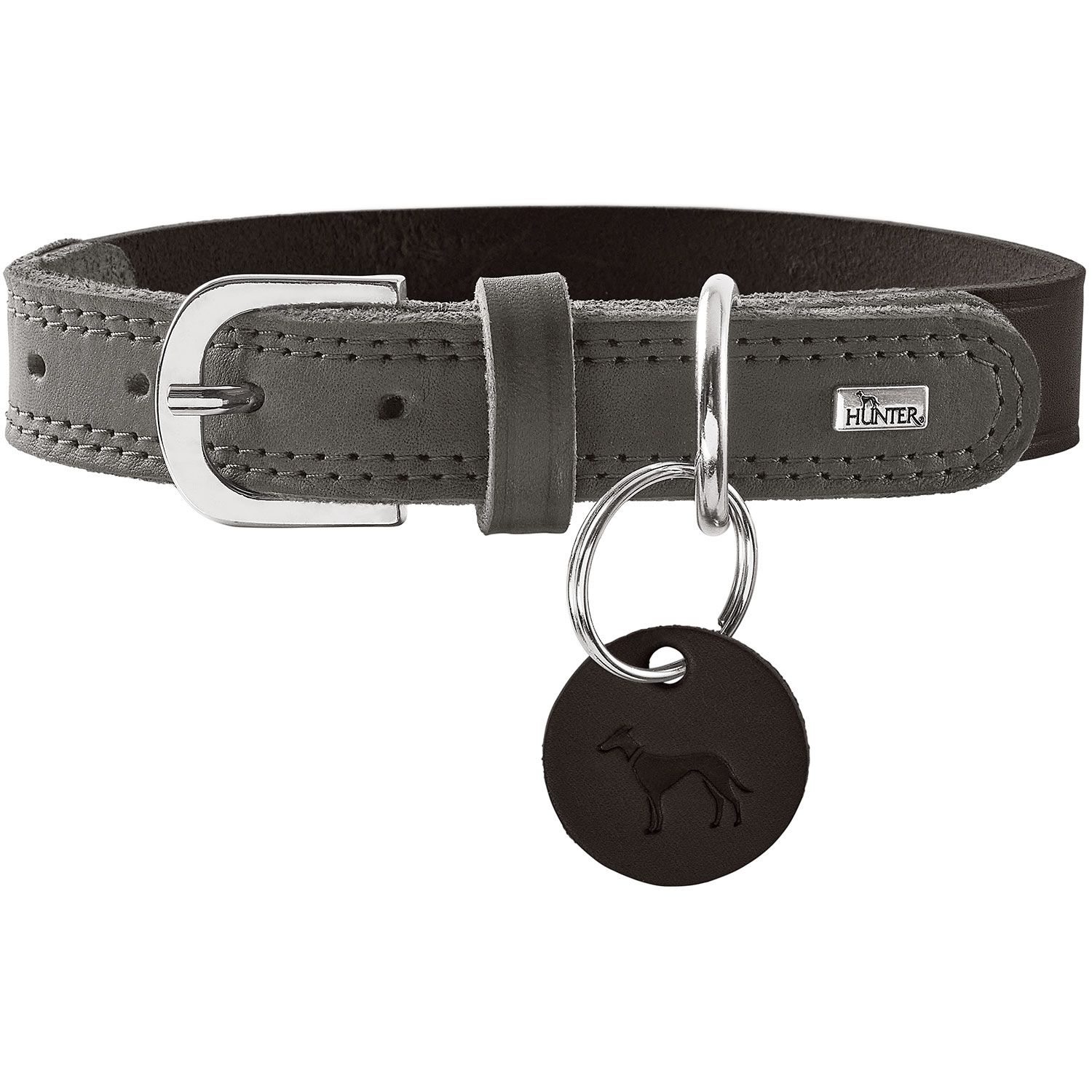Hunter Zgarda Lemvig din Piele Naturala pentru Caini S-M 50 Cm Black/Stone Grey, S-M 50 Cm